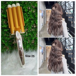 Máy uốn tóc gợn sóng 3 trục tặng serum dưỡng tóc có chọn size xài bền nóng nhanh