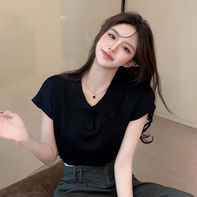 Áo Sơ Mi Croptop Tay Ngắn Dáng Ôm Hở Bụng Cài Nút Thời Trang Chất Lượng Cao Cho Nữ