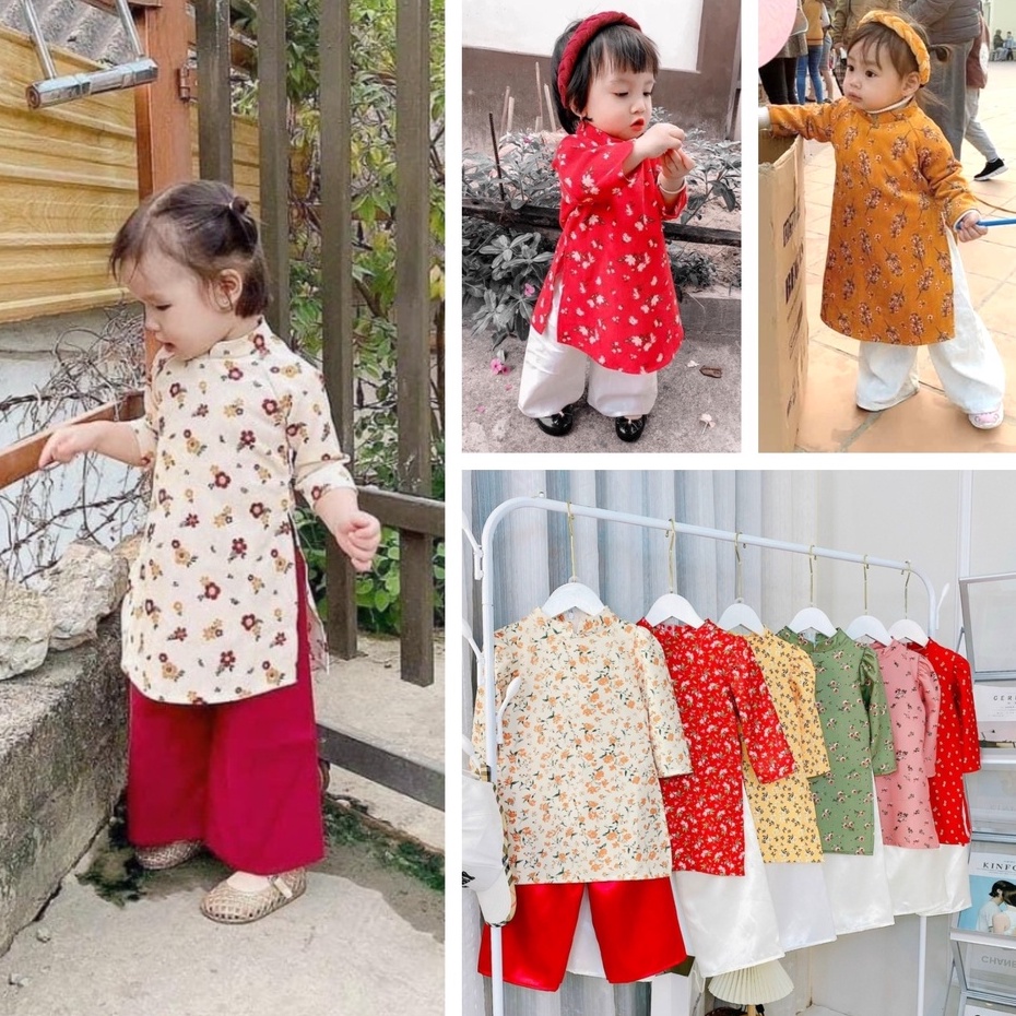 (9-22kg) Áo dài bé gái hoa nhí Áo dài Tết QATE857 TB187