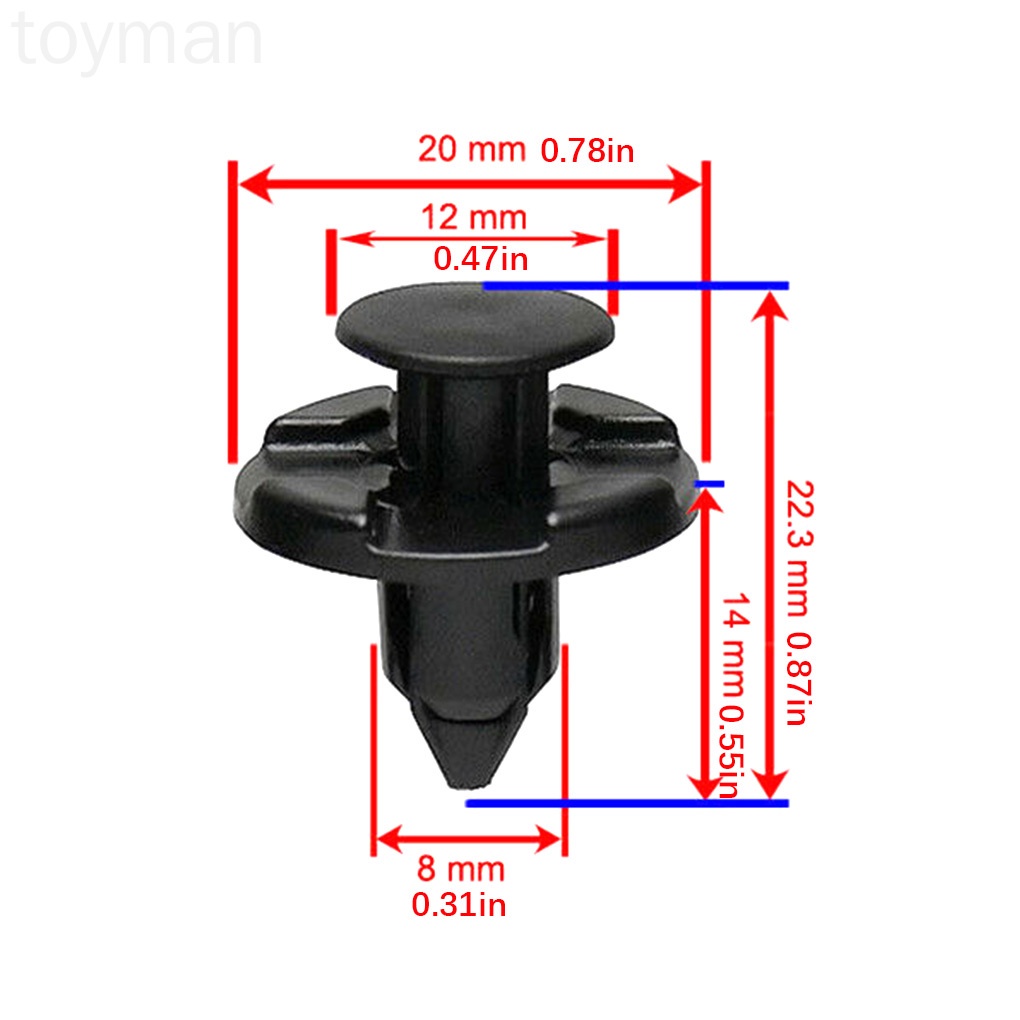 FENDER Set 100 Đinh Tán Nhựa 8mm 01553-09321 Cho Xe Hơi Nissan