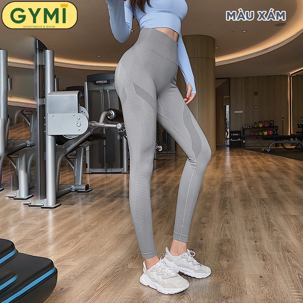 Quần tập gym yoga nữ chun mông chất dệt kim GYMI QD42 dáng legging thể thao chất dệt lưng cao nâng mông