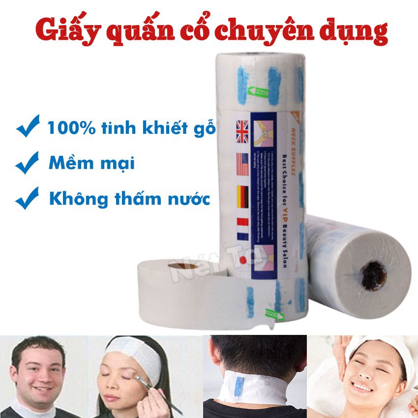 GIẤY CUỐN CỔ CHẶN TÓC. Dùng cho các salon tóc và spa - Dễ sử dụng - Một lốc gồm 5 cuộn - Sử dụng được 500 lần