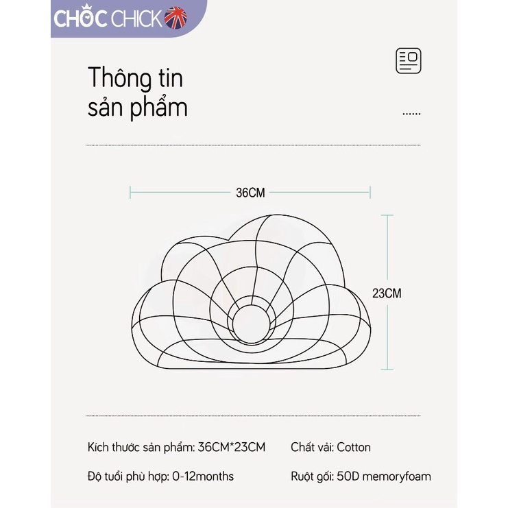 Gối Cao Su Non  𝐅𝐑𝐄𝐄𝐒𝐇𝐈𝐏  Gối Chống Bẹp Đầu Hình Đám Mây Cho Bé ( Choc Chick )