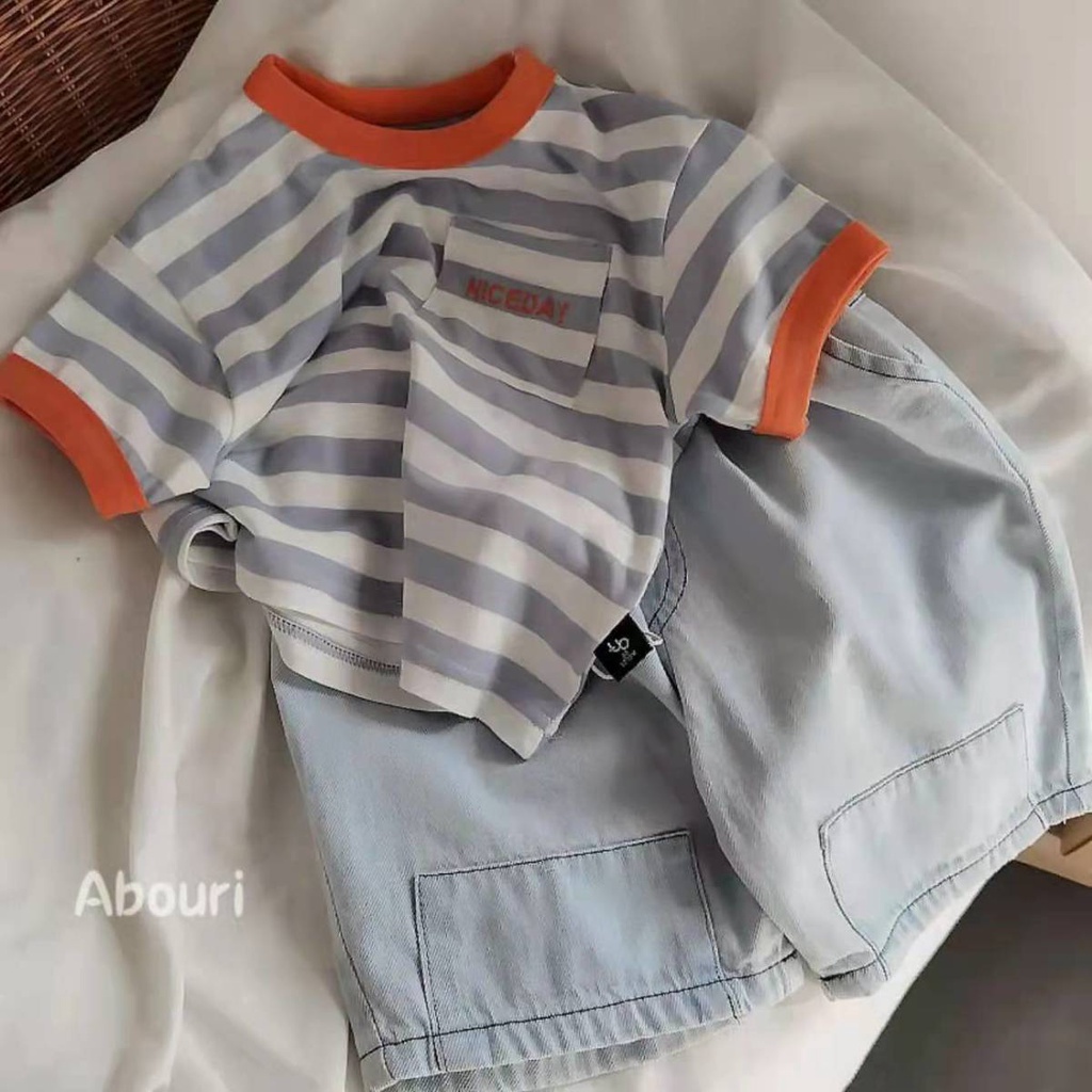 Áo Thun Tay Ngắn Chất Liệu Cotton Mềm Thoáng Khí Phong Cách Nhật Hàn Thời Trang Mùa Hè Cho Bé