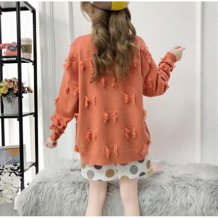 Áo len nữ phối tua vải mềm mại dáng rộng