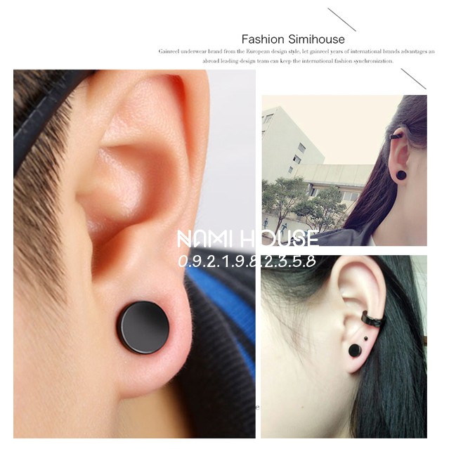 Bông tai hình nút tròn cục tạ đen loại tốt phụ kiện trang sức unisex style kpop hàn quốc khuyến mãi  - namimi house