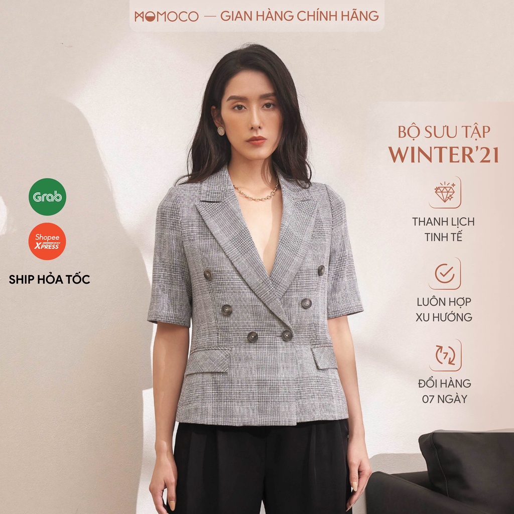 Áo Khoác Blazer Nữ Dáng Ngắn MOMOCO Phong Cách Thanh Lịch, Hoạ Tiết Hiện Đại M2879