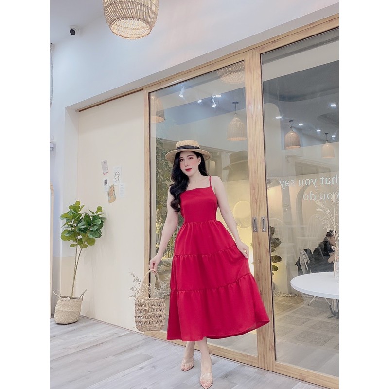 Đầm đi biển-Váy MAXI chất đũi 3 tầng dây điều chỉnh-có dây buộc sau(ảnh thật shop chụp) | BigBuy360 - bigbuy360.vn