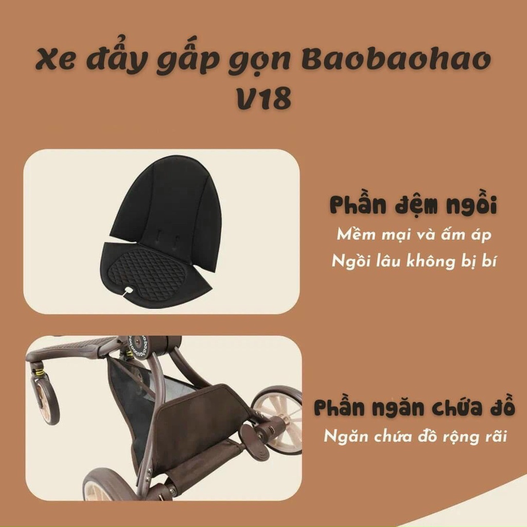 Xe đẩy gấp gọn V18 BAOHAOHAO - 5 chế độ điều chỉnh tư thế ngồi cho bé