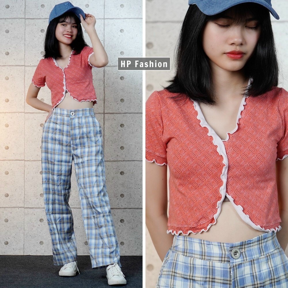 Áo kiểu cổ tim viền bèo phối màu thổ cẩm cực xinh , chất thun bozip mềm mịn