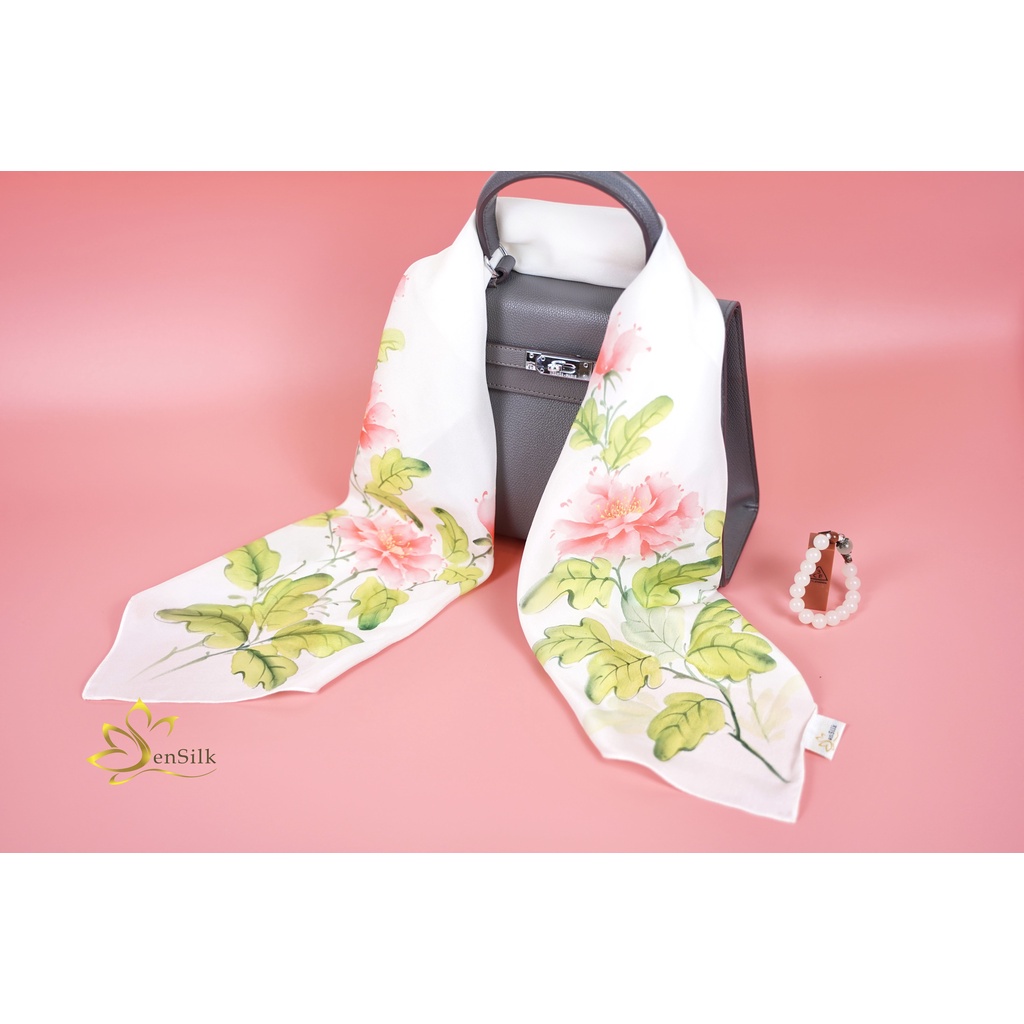 Khăn Lụa Bảo Lộc Vẽ Tay Hoa Mẫu Đơn – Quà Tặng 20/11