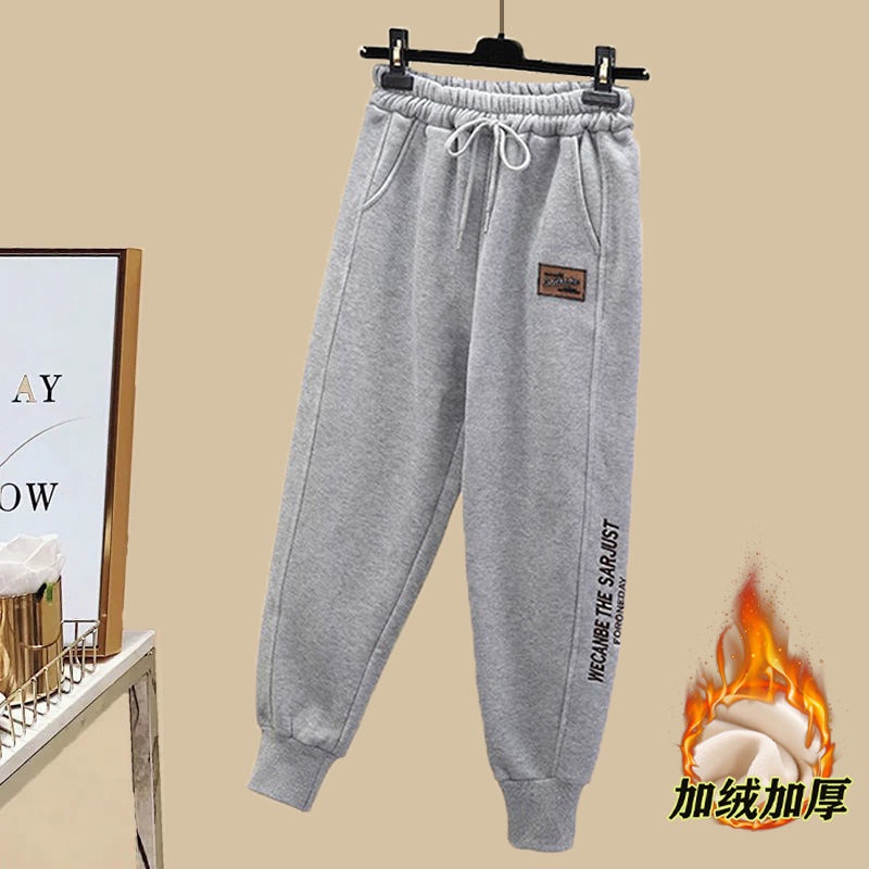 Set áo hoodie + quần dài dáng rộng lót vải lông cừu dày phối màu phong cách thời trang thu đông mới 2022