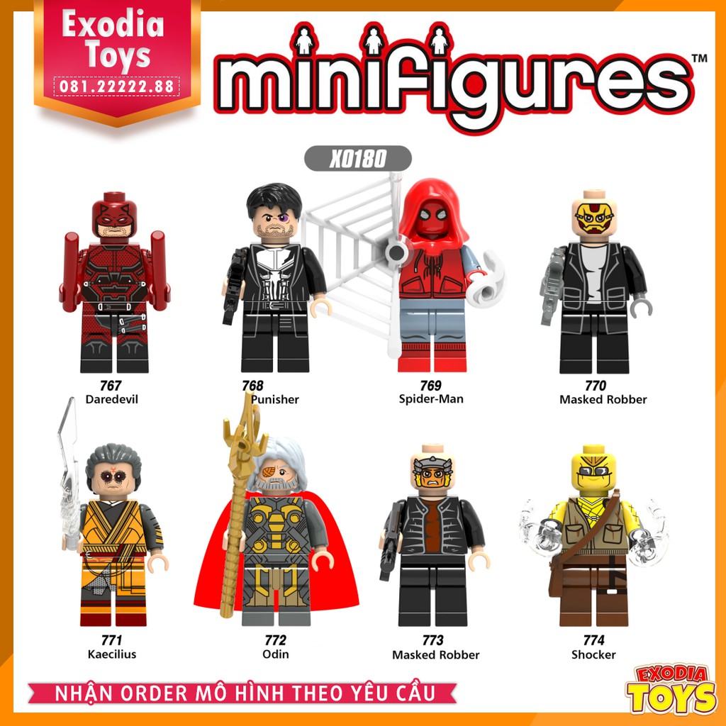 Xếp hình minifigure siêu anh hùng Marvel : Spider Man, Daredevil, Odin - Đồ Chăi Lắp Ghép Sáng Tạo - X0180