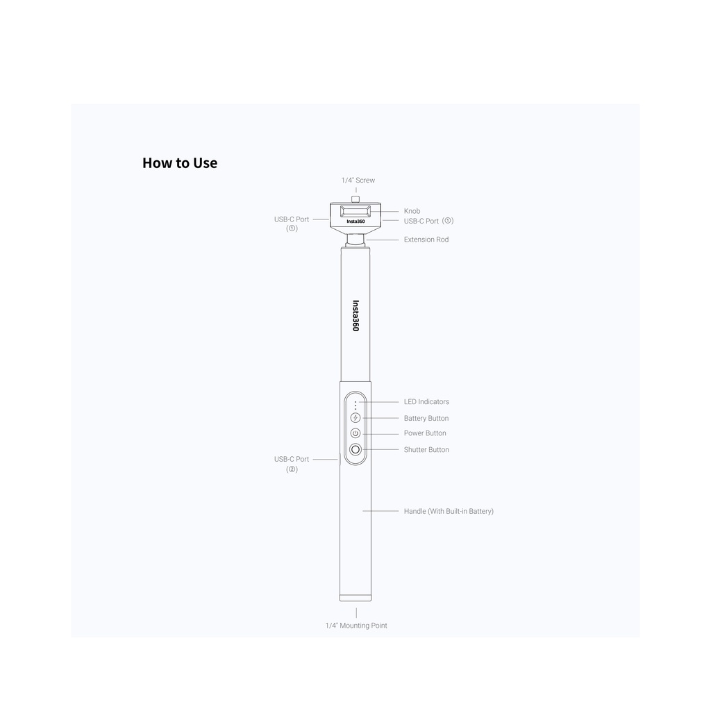 Gậy selfie tàng hình Insta360 tích hợp pin dự phòng 4500mAh