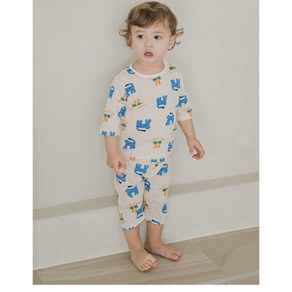 BỘ LỬNG CAO CẤP BÉ TRAI CỦA HÃNG CORDII, CHẤT COTTON GIẤY ORGANIC, MẪU CON BÁO XANH