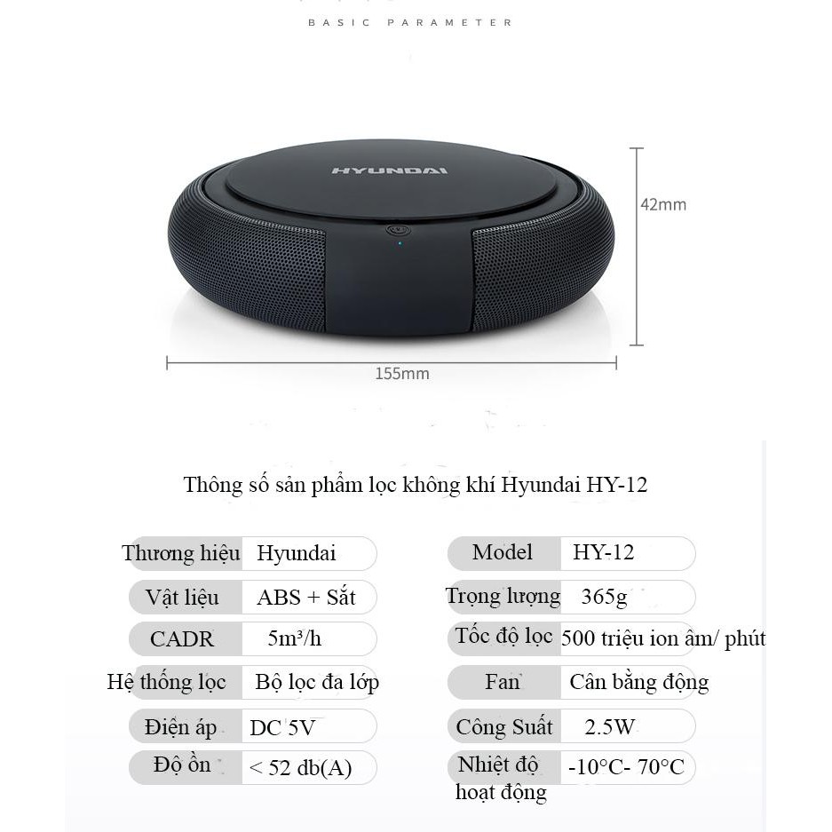 Máy Lọc Không Khí Ô Tô Chính Hãng Hyundai [Freeship] khử mùi và diệt khuẩn các mùi khó trên xe ( Tặng Kèm Tinh Dầu )