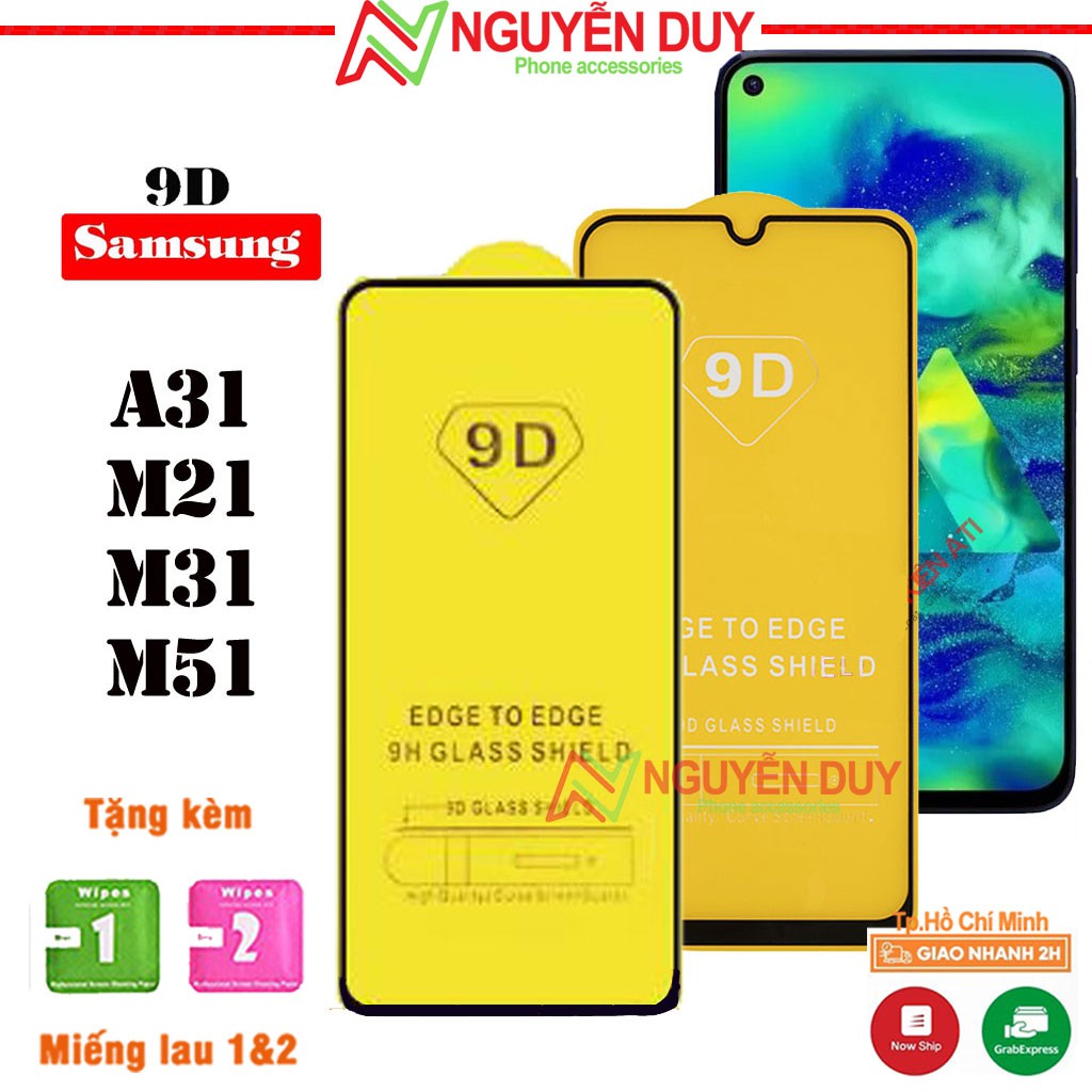 Kính cường lực Kính cường lực SAMSUNG A31/ M31/ M21 - Full màn hình 9D & Không viền- Độ cứng 9H- Chuẩn mã - Full màn