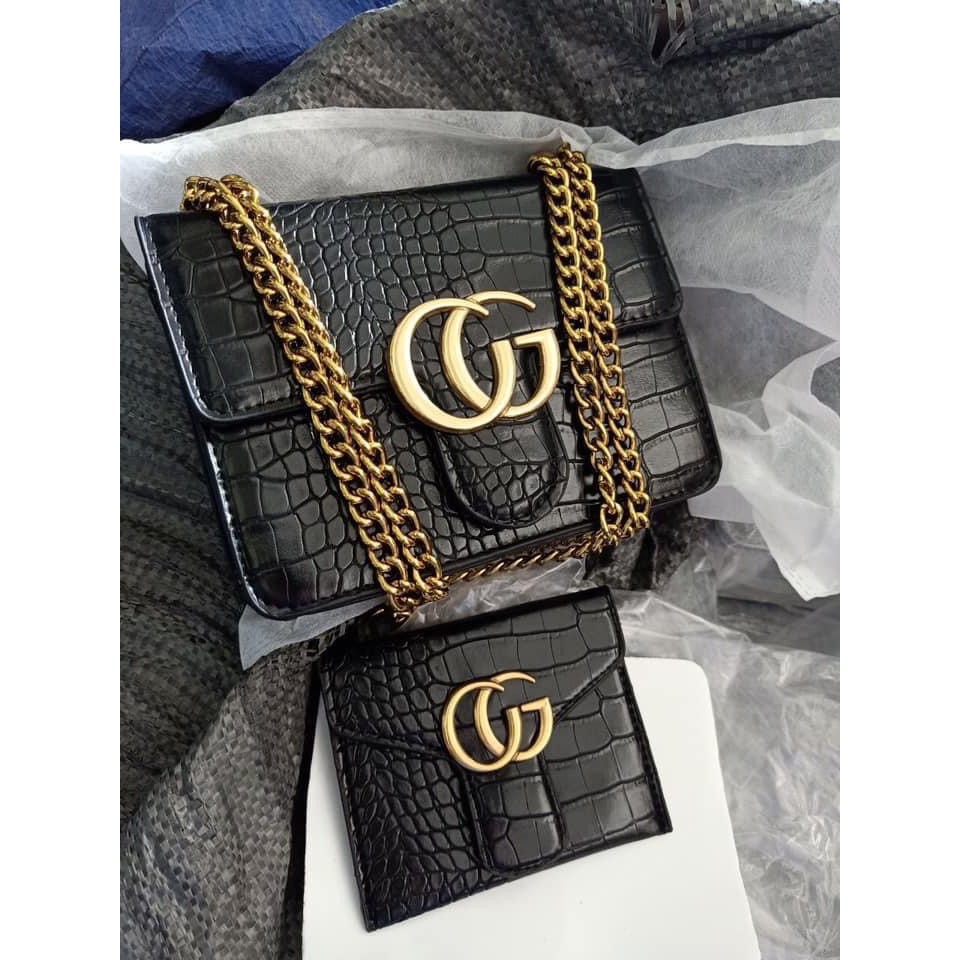 Túi Kèm Ví Cầm Tay GG LORIEN - Túi xách nữ đẹp đi chơi cao cấp dây xích sọc da dần bản dây đan | BigBuy360 - bigbuy360.vn