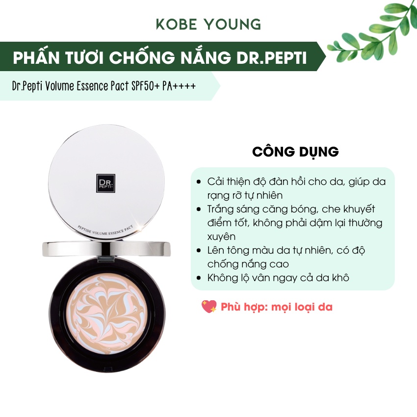 Phấn Tươi Chống Nắng Nâng Tone Che Khuyết Điểm Kiềm Dầu Dr.pepti Volume Essence Pact- KOBE YOUNG