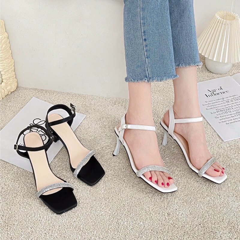 Giày sandal cao gót quai mảnh đá gót nhọn 7p nhẹ nhàng nữ tính