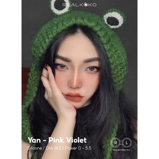 Kính áp tròng - Lens có độ cận Yarn Pink Violet 14.2mm giãn nhẹ tự nhiên Hàn quốc Realkoko