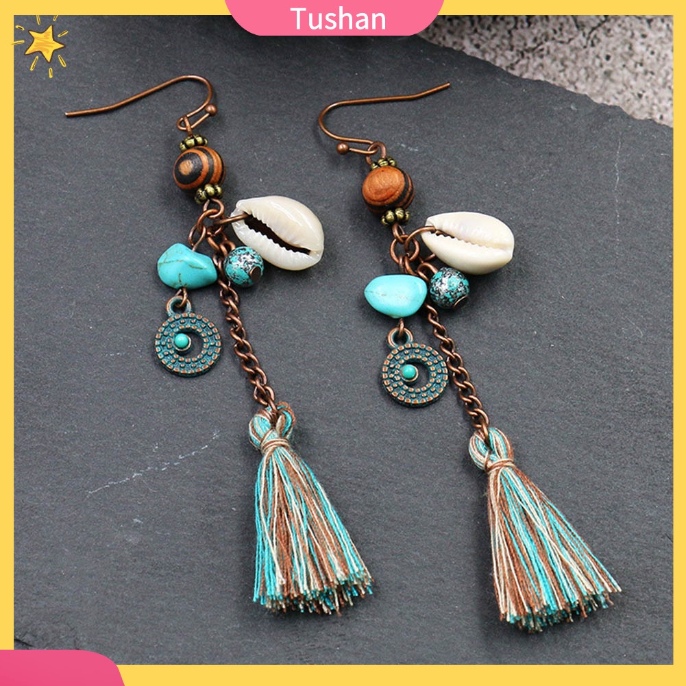 Đôi Bông Tai Dáng Dài Phối Tua Rua Phong Cách Bohemian Thời Trang Cho Nữ