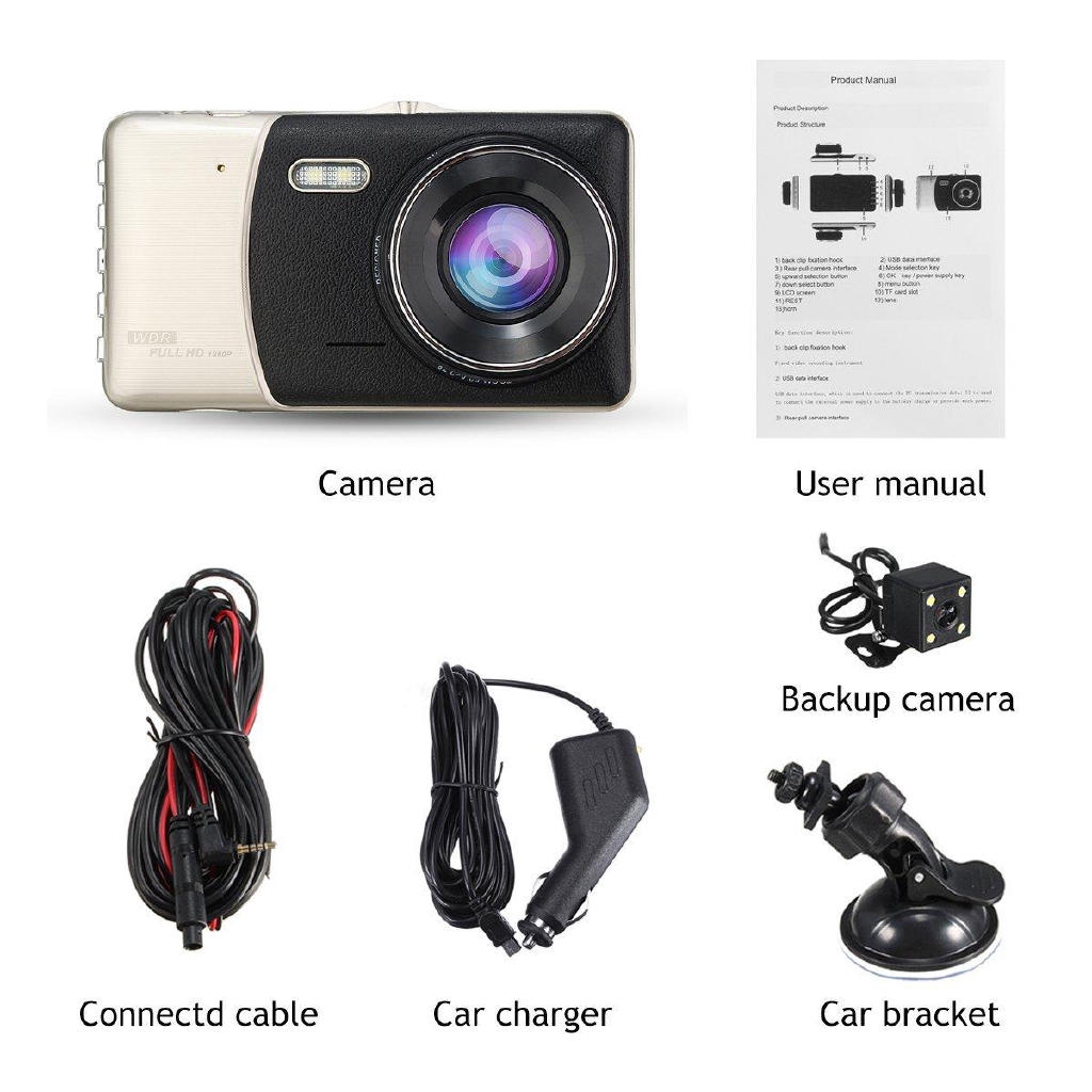 Camera Hành Trình Màn Hình 4 inch Trước Và Sau HD Cho Xe Hơi