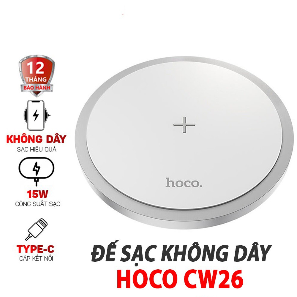 [Mã 267ELSALE hoàn 7% đơn 300K] Bộ Sạc Không Dây Hoco CW 28 - 15W Từ Tính