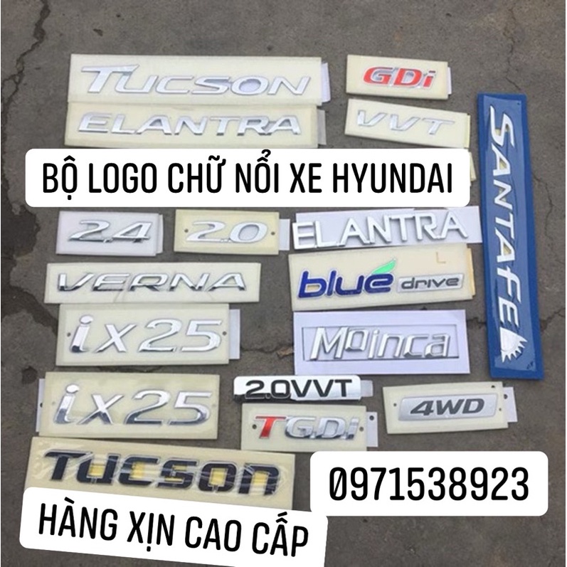 Tem logo SANTAFE TUCSON ELANTRA VERNA TGDI VVT 4WD BLUE drive IX25 dán thân xe hàng xịn cao cấp