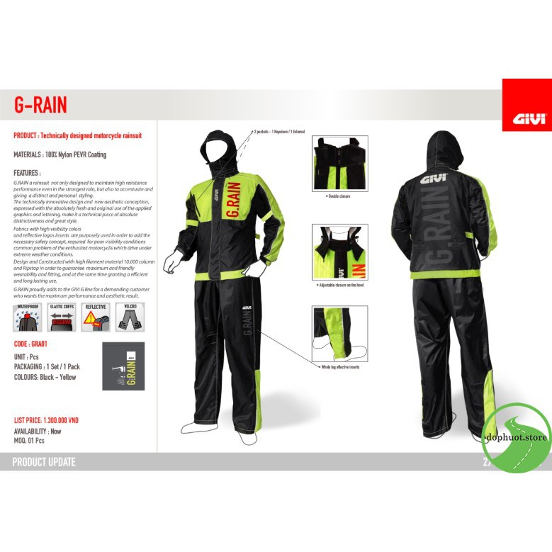 ÁO MƯA BỘ GIVI G-Rain - Chính Hãng