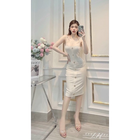 Đầm váy ôm body hai dây phối cúc dọc sang - KÈM HÌNH THẬT usa fashion