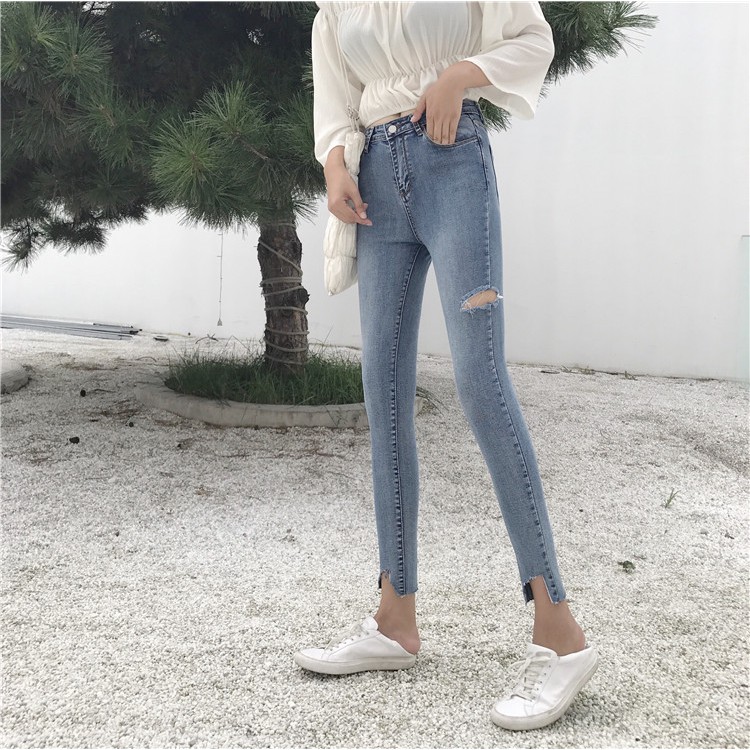 Quần Jeans Ullzang Rách Legging Demin Dài Ôm Dáng Thon Chân Quần Thun Ôm Eo Bó Sát Lửng Hàn Quốc VFSJR040319