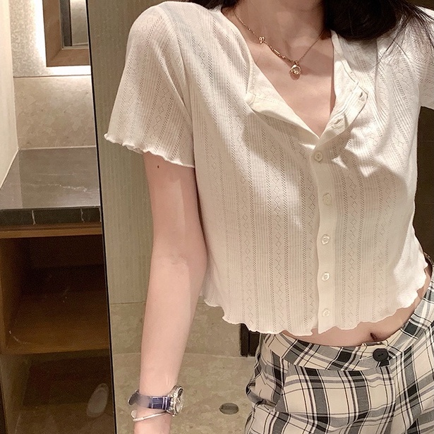 【ZHELIHANGFEI】 / Áo Cardigan Dệt Kim Lụa Lạnh Tay Ngắn Nhẹ Nhàng Phong Cách Pháp Thời Trang Mùa Hè Cho Nữ