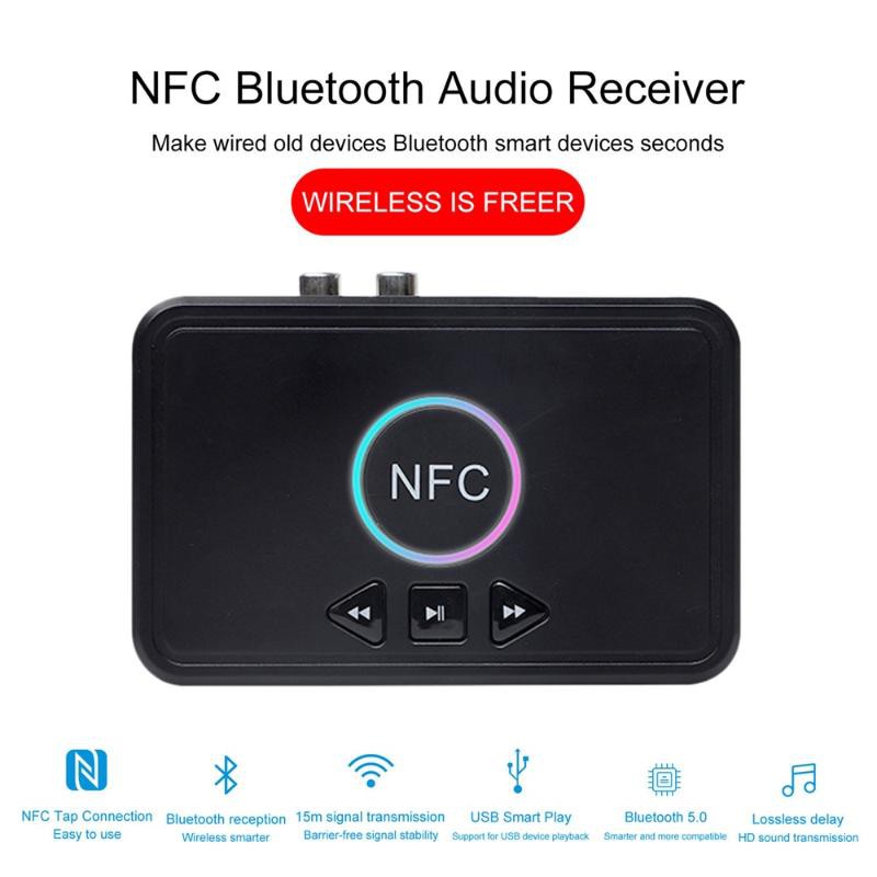  NFC Bluetooth 5.0 Audio Receiver Wireless Stereo Bluetooth Audio Adapter NFC 3.5mm AUX RCA  Music Sound Car Speaker