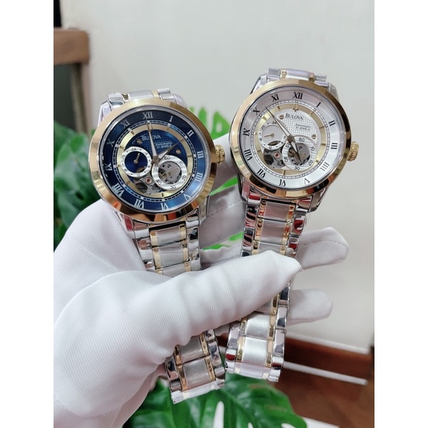 ĐỒNG HỒ NAM BULOVA MÁY CƠ 96A118 , DÂY THÉP KHÔNG GỈ , SIZE 42MM