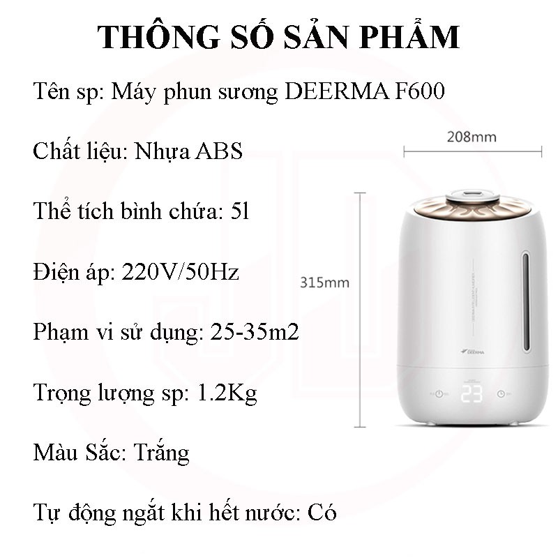 Máy Phun Sương Tạo Ẩm Cao Cấp Deerma F600 - Máy tạo ẩm dung tích 5 Lít, Công suất lớn JDX24