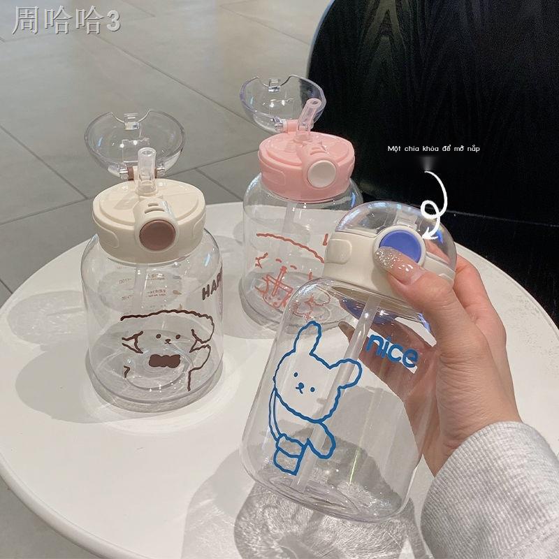 w.y♙Cốc đựng nước dễ thương có giá trị cao với cốc ống hút cô gái cầm tay chống rơi bên ngoài bằng cốc nhựa trong suốt