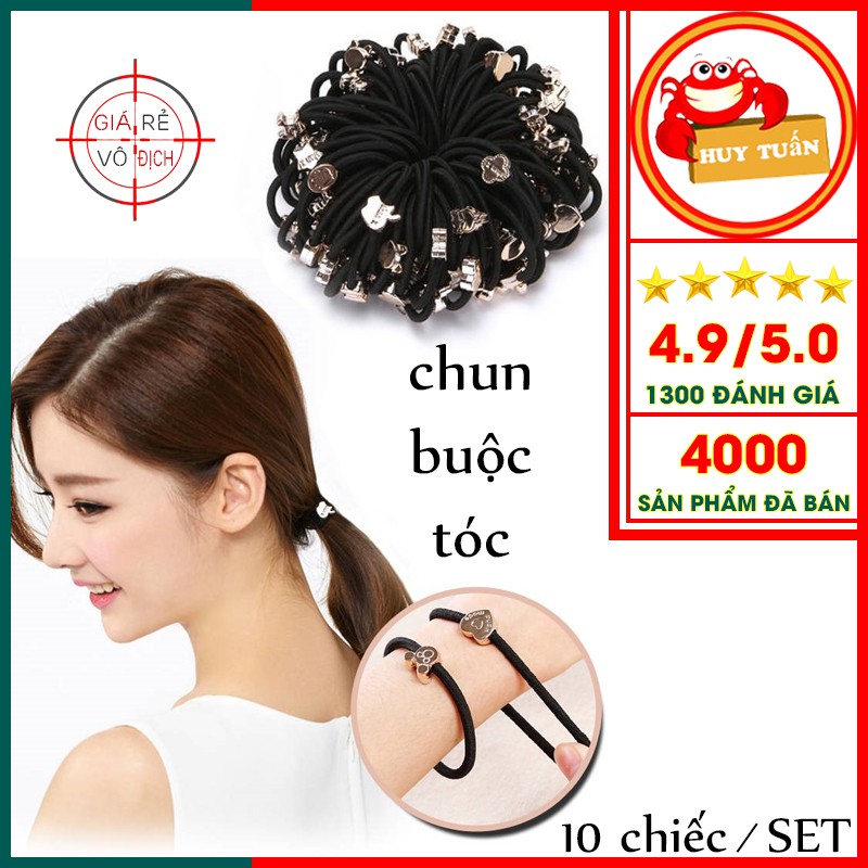 [COMBO 10] Chun buộc tóc Hàn Quốc - Thun cột tóc dây đen nhiều hình dễ thương (CTD01)