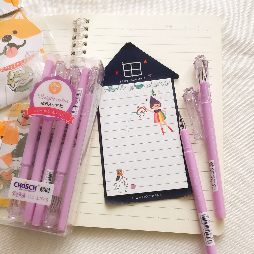 Hộp 12 cây bút Chosch 956 mực tím/xanh ngòi 0.5mm viết êm mực đều