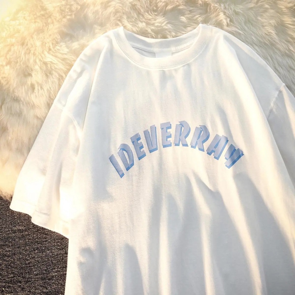 Áo thun tay lỡ Logo Chữ Xanh ❤️ Áo phông oversize form rộng unisex  nam nữ - A10 - Happy Style