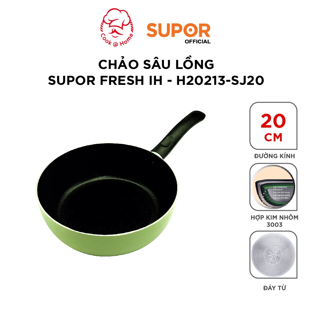 [Mã LIFEHL50K giảm 10% đơn 200K] Chảo sâu lòng Supor Fresh IH Supor H20213-SJ20 H20213-SJ24- màu xanh bơ 20cm, 24cm