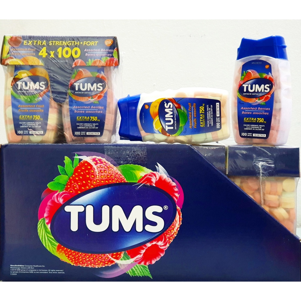 Kẹo ngậm hương trái cây hỗ trợ tiêu hoá Tums chai 100 viên từ Mỹ