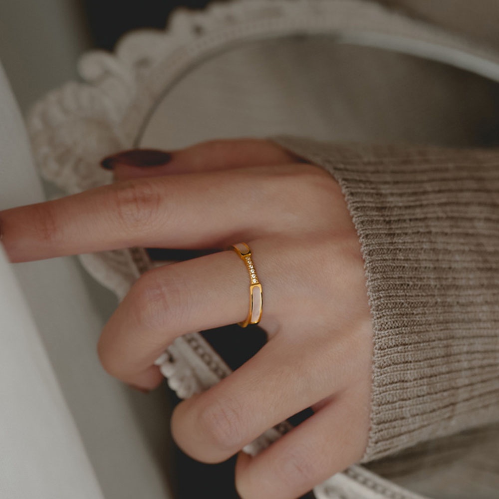 Nhẫn Đính Đá Zircon Màu Trắng Vàng Hồng Hình Vỏ Sò Thiết Kế Thanh Lịch size 6-9 Thời Trang Cho Nữ