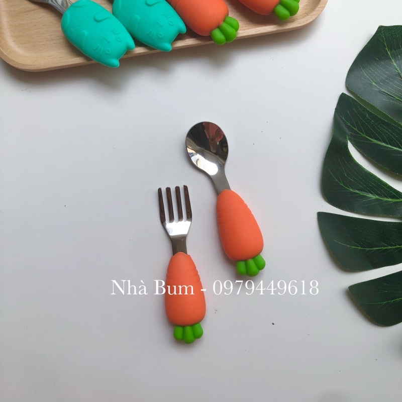 Set thìa nĩa hình cà rốt, chân mèo cho bé ăn dặm [hình thật]- Nhà bum lienlebc