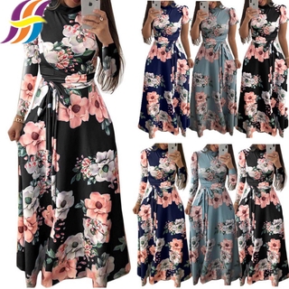 Đầm maxi tay dài in hoa phong cách boho cho phụ nữ hồi giáo