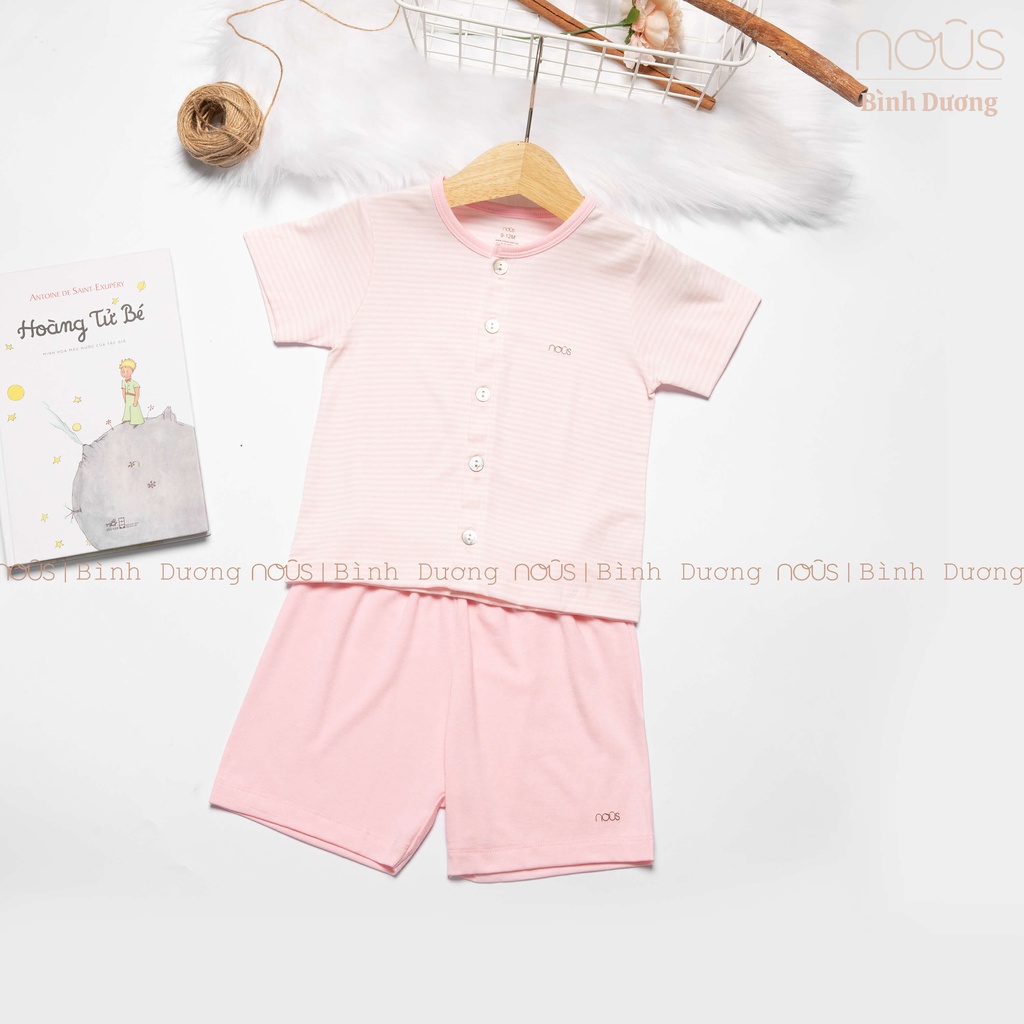 Bộ Nous Cài thẳng cộc Petit kẻ hai hồng Nu Petit - Nous Bình Dương - Bipbipstore