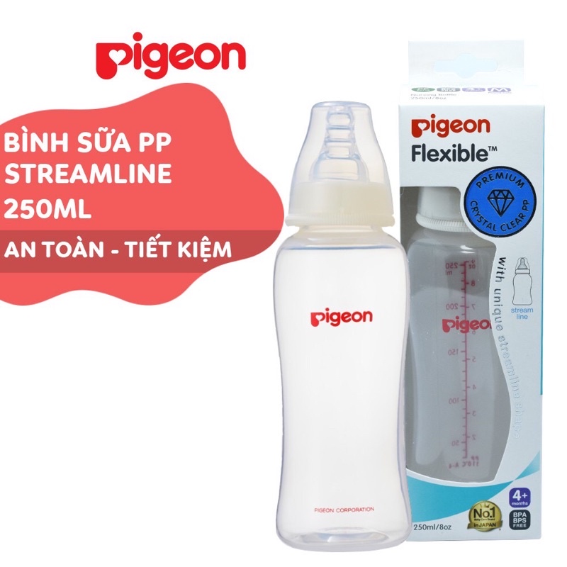 Bình Sữa Pigeon Cổ Hẹp PP Streamline 150ml/250ml Chính Hãng