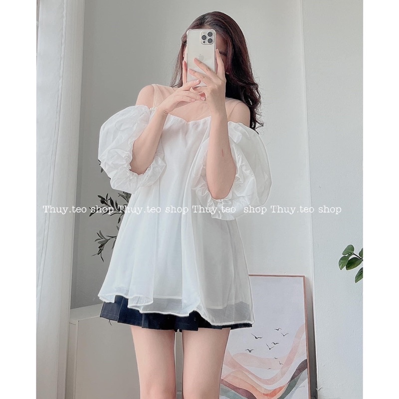 ÁO TRỄ VAI VOAN XỐP ĐÍNH NGỌC BỒNG HAI LỚP TIỂU THƯ CHANY