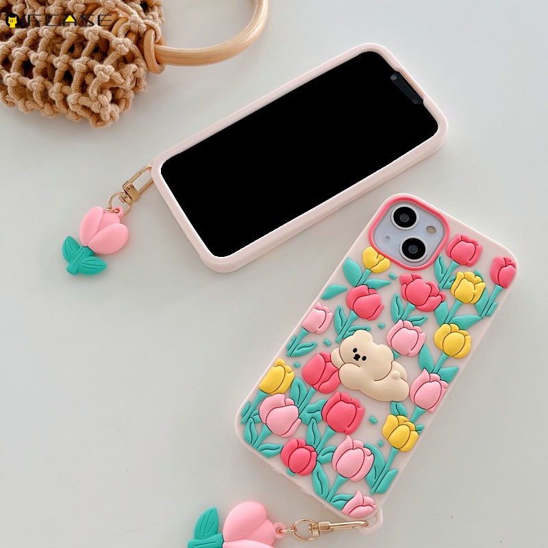 Ốp Điện Thoại Silicone Mềm Chống Sốc In Hình Hoa Tulip 3D Cho iPhone 13 12 11 Pro Max XS Max XR X 7 8 Plus