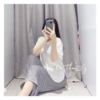 Set ống rộng sọc+ áo xẻ tà